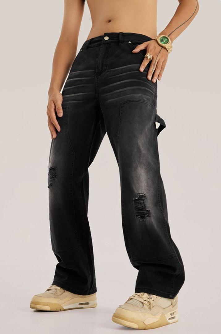 Mid Rise Washed Distressed Y2K Jeans - Retro 90s Grunge Style