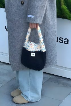 Retro Multicolor Knitted Bucket Bag - Perfect for Y2K Summer Outfits and 90s Fashion