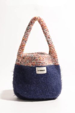 Retro Multicolor Knitted Bucket Bag - Perfect for Y2K Summer Outfits and 90s Fashion