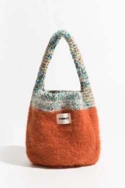 Retro Multicolor Knitted Bucket Bag - Perfect for Y2K Summer Outfits and 90s Fashion