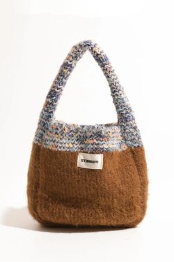 Retro Multicolor Knitted Bucket Bag - Perfect for Y2K Summer Outfits and 90s Fashion