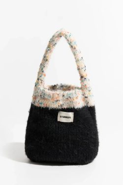 Retro Multicolor Knitted Bucket Bag - Perfect for Y2K Summer Outfits and 90s Fashion