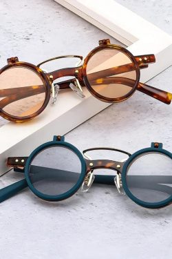 Retro Round Flip-Up Sunglasses - Perfect for Y2K and 90s Fashion Outfits