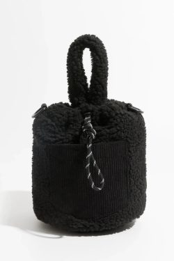 Retro Y2K Teddy Pocket Bucket Bag - Perfect for 90s and Grunge Outfits