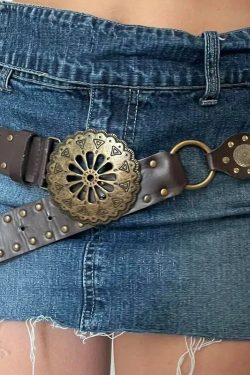 Vintage Ethnic Buckle Belt - Perfect for Y2K and 90s Retro Fashion