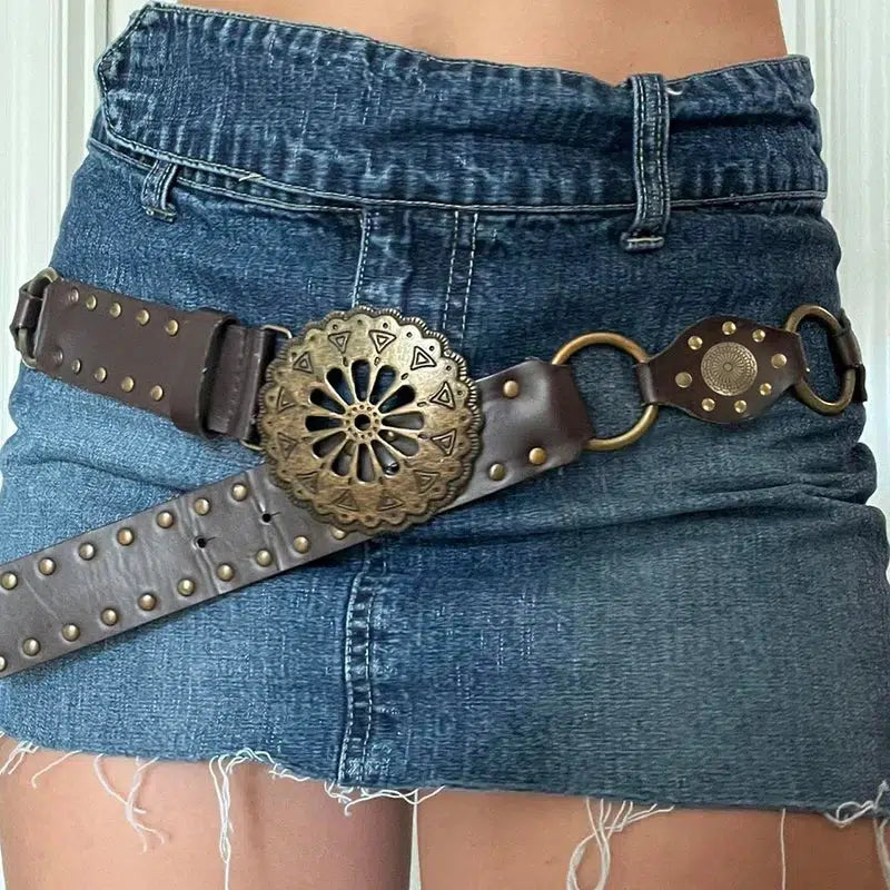 Vintage Ethnic Buckle Belt - Perfect for Y2K and 90s Retro Fashion
