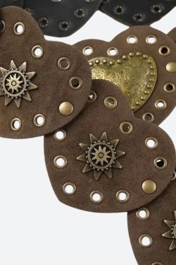 Vintage Ethnic Heart Suede Waist Belt - Retro Y2K Fashion Accessory for Grunge Outfits