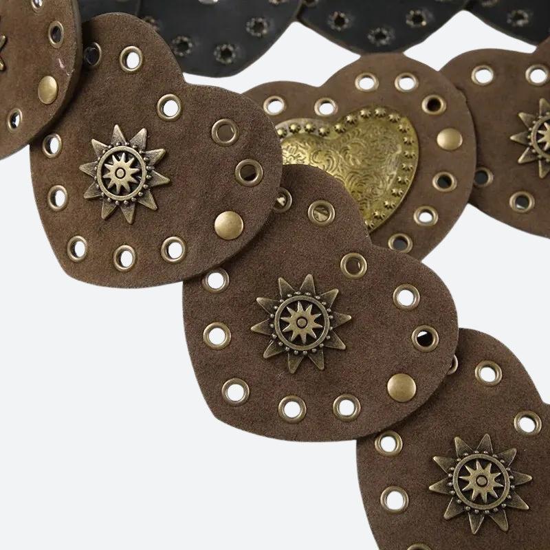 Vintage Ethnic Heart Suede Waist Belt - Retro Y2K Fashion Accessory for Grunge Outfits