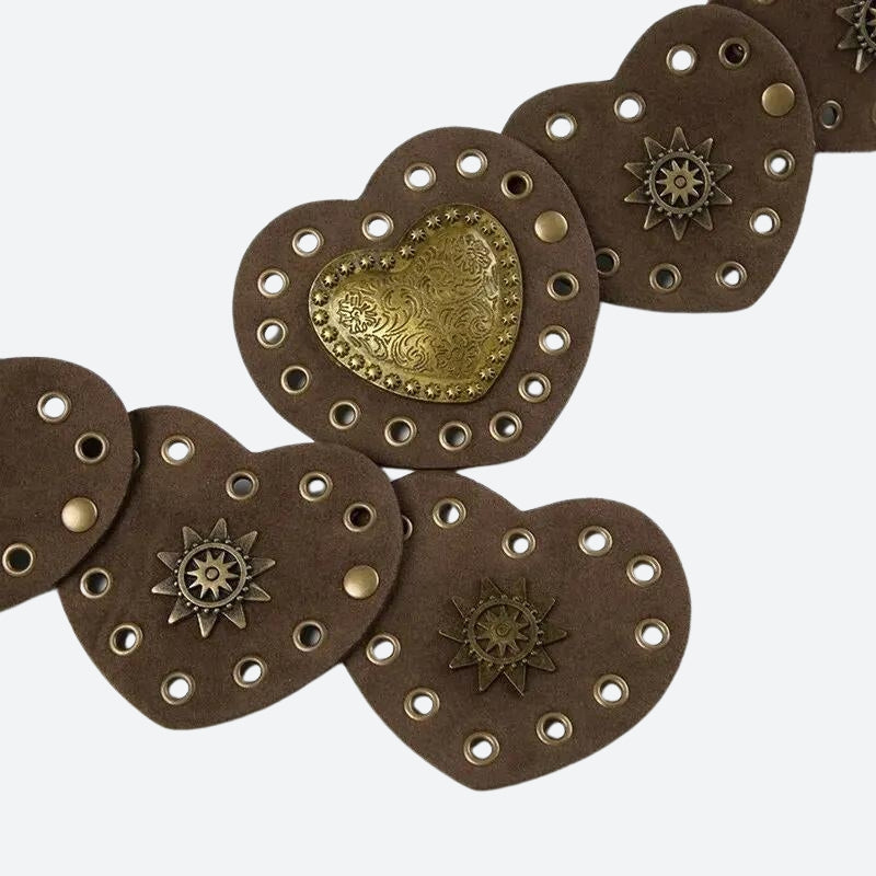 Vintage Ethnic Heart Suede Waist Belt - Retro Y2K Fashion Accessory for Grunge Outfits