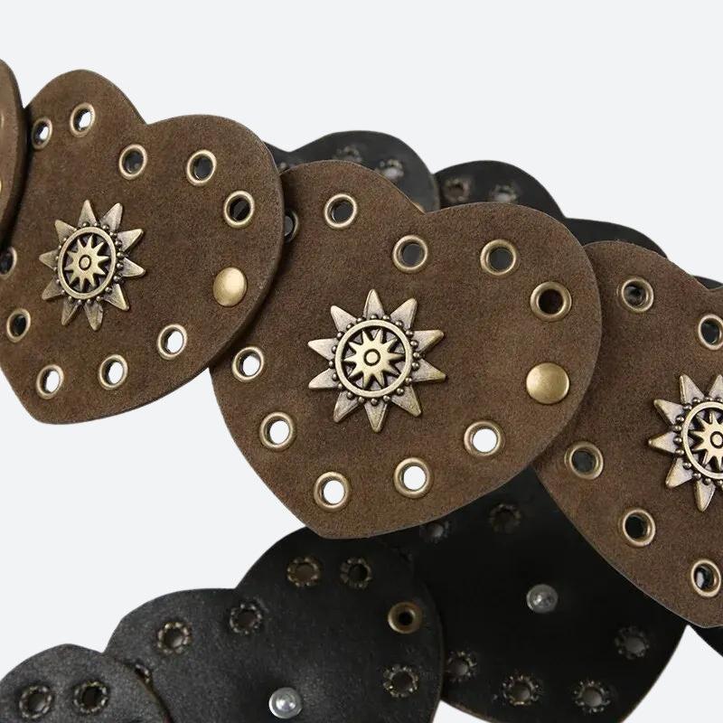 Vintage Ethnic Heart Suede Waist Belt - Retro Y2K Fashion Accessory for Grunge Outfits