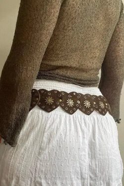 Vintage Ethnic Heart Suede Waist Belt - Retro Y2K Fashion Accessory for Grunge Outfits