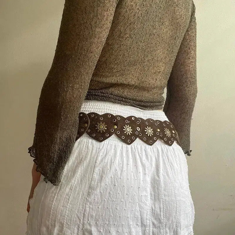 Vintage Ethnic Heart Suede Waist Belt - Retro Y2K Fashion Accessory for Grunge Outfits