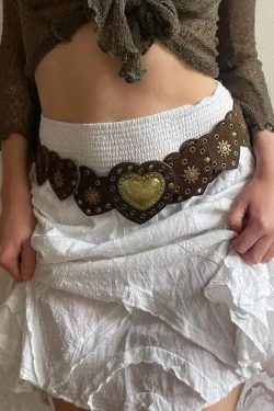 Vintage Ethnic Heart Suede Waist Belt - Retro Y2K Fashion Accessory for Grunge Outfits