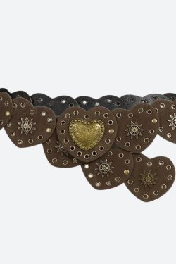 Vintage Ethnic Heart Suede Waist Belt - Retro Y2K Fashion Accessory for Grunge Outfits