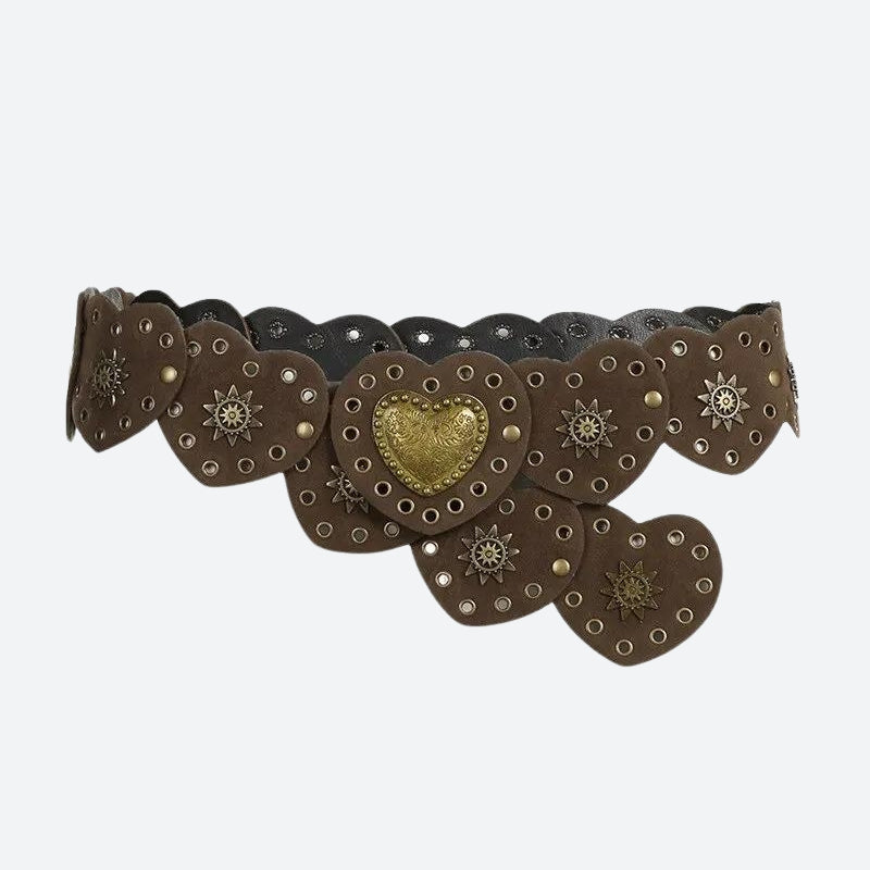 Vintage Ethnic Heart Suede Waist Belt - Retro Y2K Fashion Accessory for Grunge Outfits