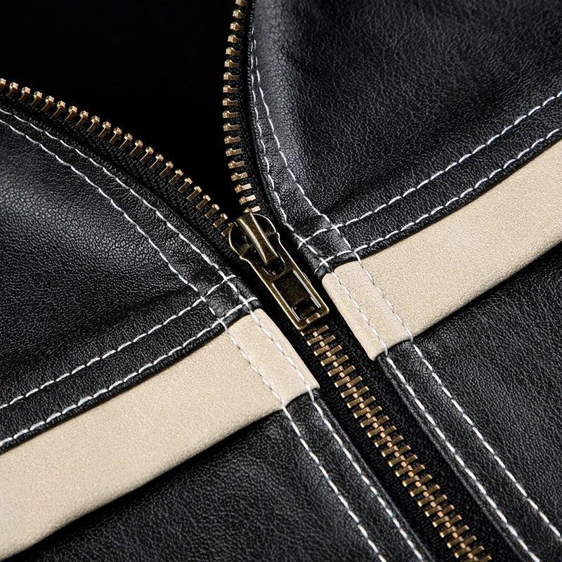 Vintage Grunge Y2K Faux Leather Biker Jacket - Retro 90s Zip-Up Style