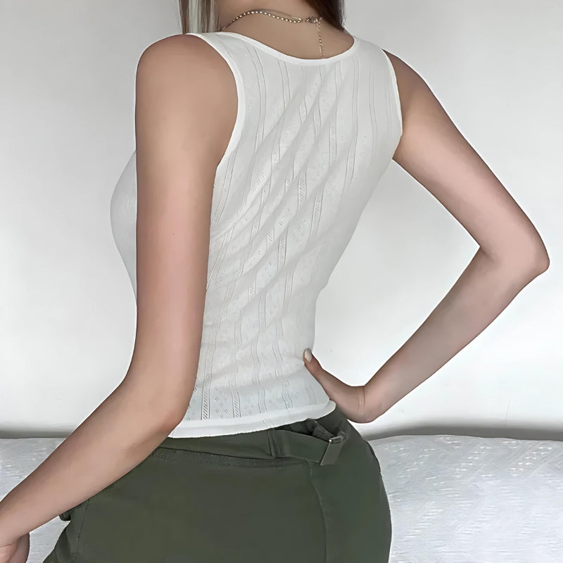 Y2K Coquette Bow Pointelle Top - Retro Style 90s Fashion Grunge Outfit