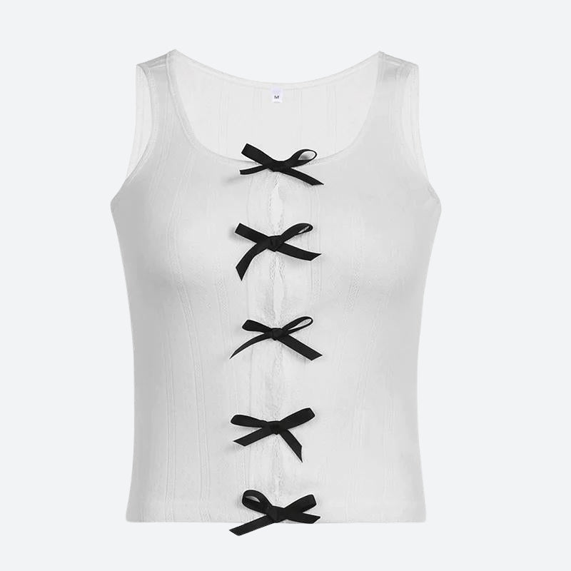 Y2K Coquette Bow Pointelle Top - Retro Style 90s Fashion Grunge Outfit