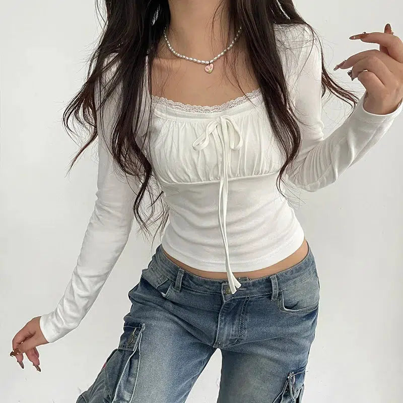 Y2K Coquette Bow Ruched Bust Top - Retro Style Summer Fashion