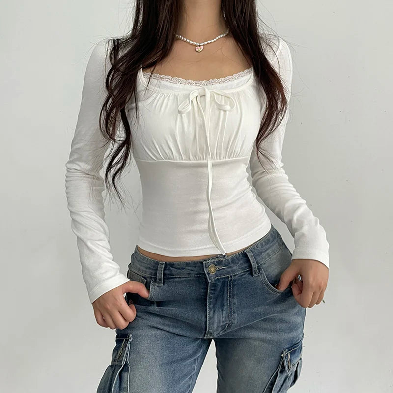 Y2K Coquette Bow Ruched Bust Top - Retro Style Summer Fashion