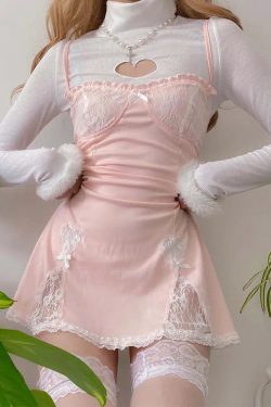 Y2K Coquette Lace Slit Mini Dress - Retro Style Douyin Dress for Summer