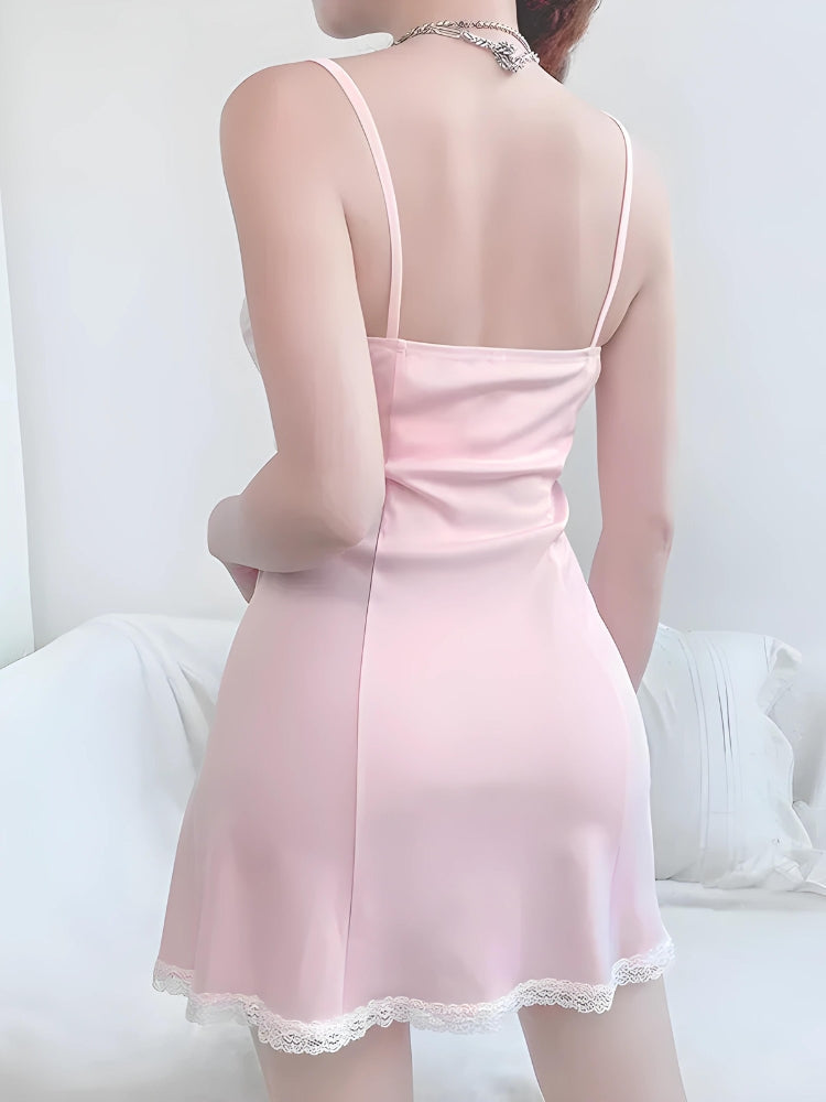 Y2K Coquette Lace Slit Mini Dress - Retro Style Douyin Dress for Summer