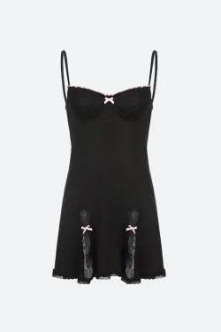 Y2K Coquette Lace Slit Mini Dress - Retro Style Douyin Dress for Summer