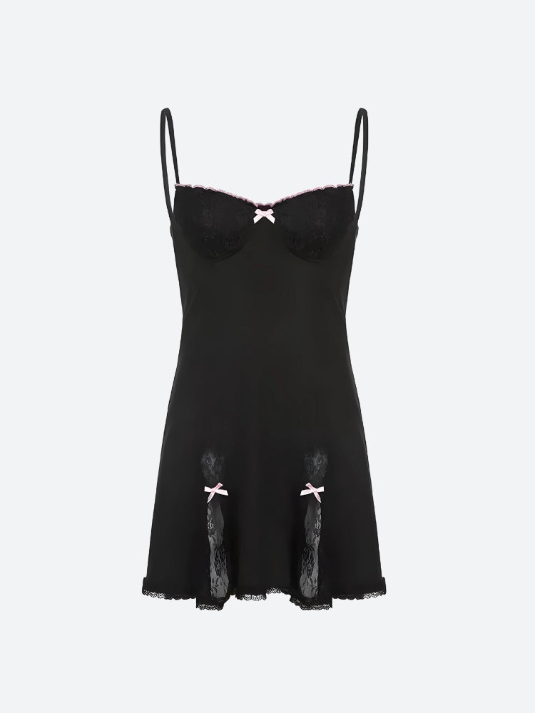 Y2K Coquette Lace Slit Mini Dress - Retro Style Douyin Dress for Summer