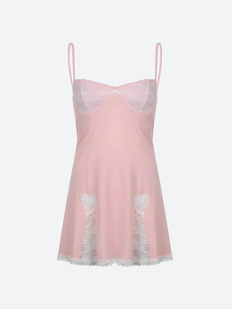 Y2K Coquette Lace Slit Mini Dress - Retro Style Douyin Dress for Summer
