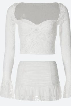 Y2K Coquette Lace Top & Ruched Mini Skirt Set - Retro 90s Summer Outfit