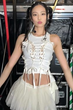 Y2K Coquette Lace Up Bow Top - Retro 90s Fashion Grunge Style