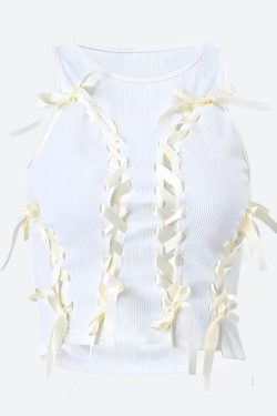 Y2K Coquette Lace Up Bow Top - Retro 90s Fashion Grunge Style