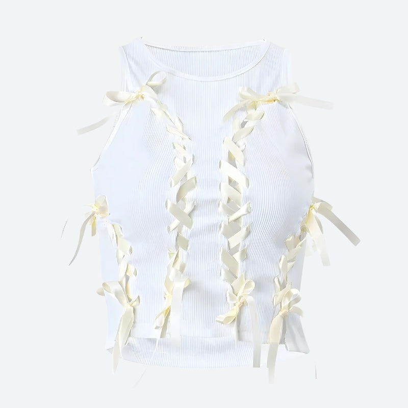 Y2K Coquette Lace Up Bow Top - Retro 90s Fashion Grunge Style