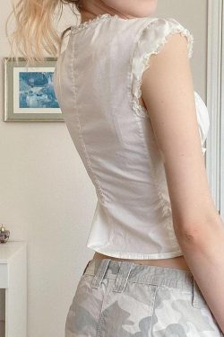 Y2K Coquette Lace Up Cap Sleeve Top - Retro 90s Fashion Style