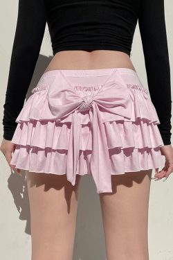 Y2K Coquette Layered Bow Mini Skort - Retro 90s Fashion Grunge Outfit