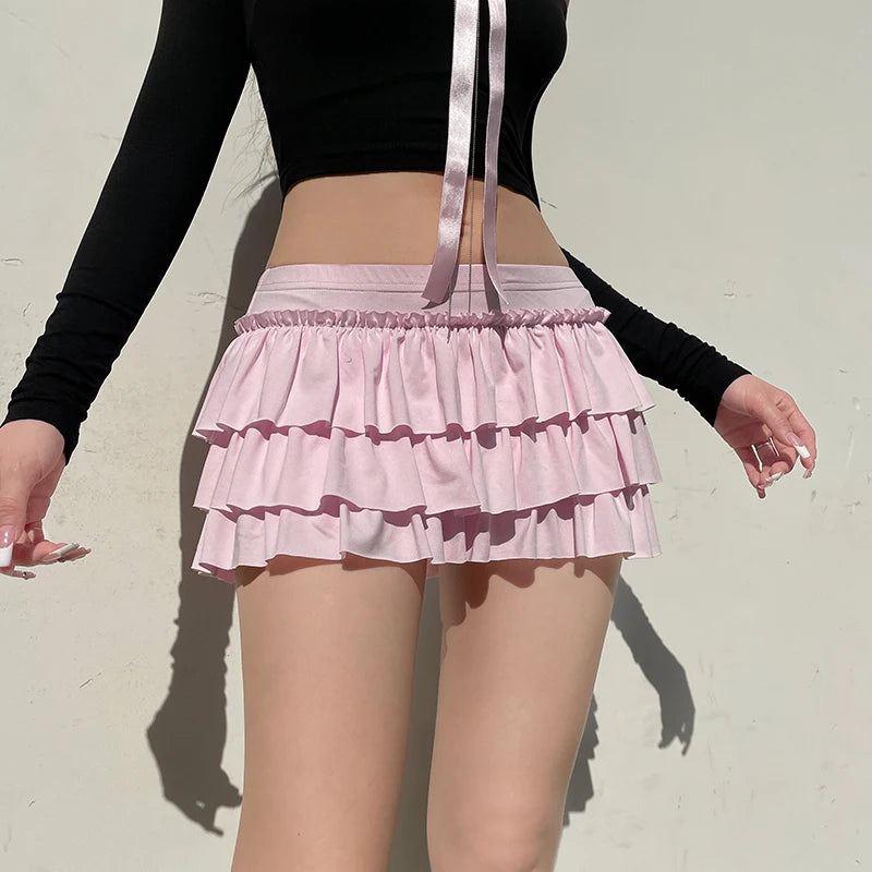Y2K Coquette Layered Bow Mini Skort - Retro 90s Fashion Grunge Outfit