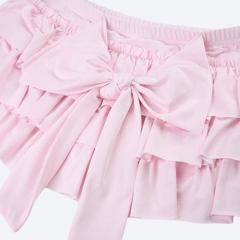 Y2K Coquette Layered Bow Mini Skort - Retro 90s Fashion Grunge Outfit