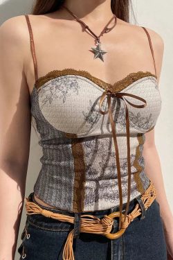 Y2K Cottagecore Lace Bow Top - Retro Style Grunge Fashion