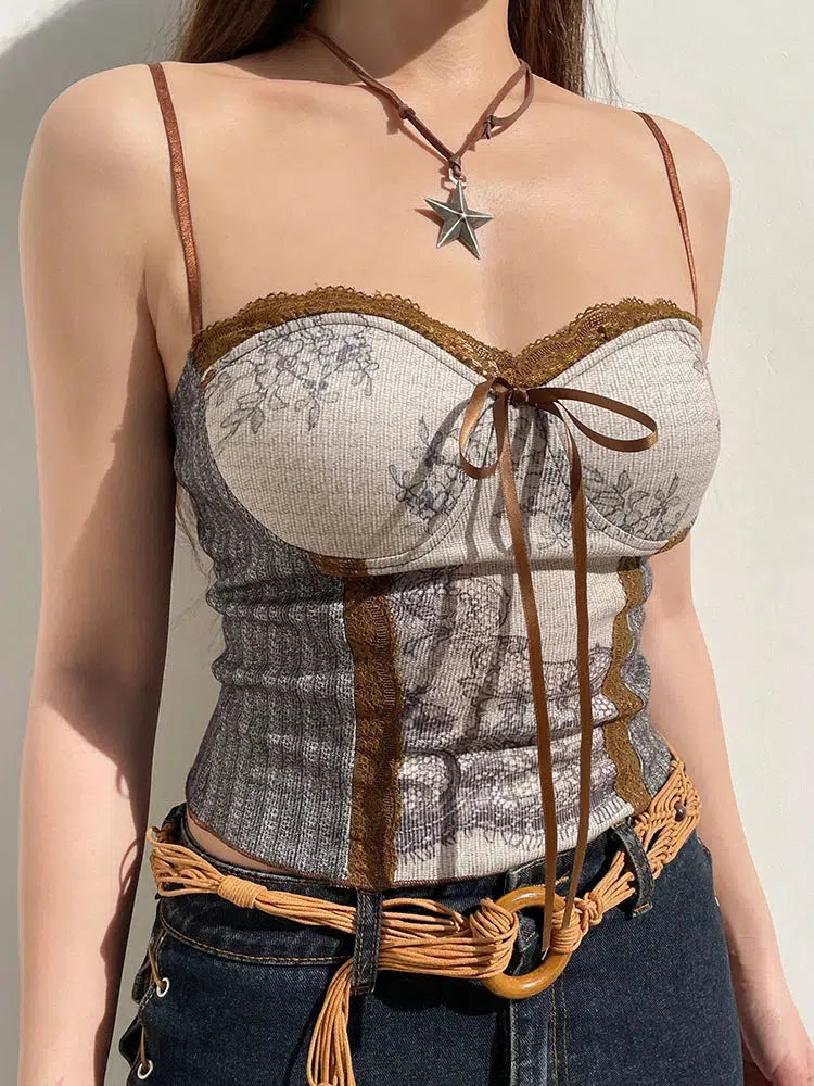 Y2K Cottagecore Lace Bow Top - Retro Style Grunge Fashion
