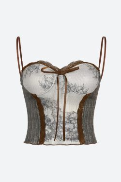 Y2K Cottagecore Lace Bow Top - Retro Style Grunge Fashion
