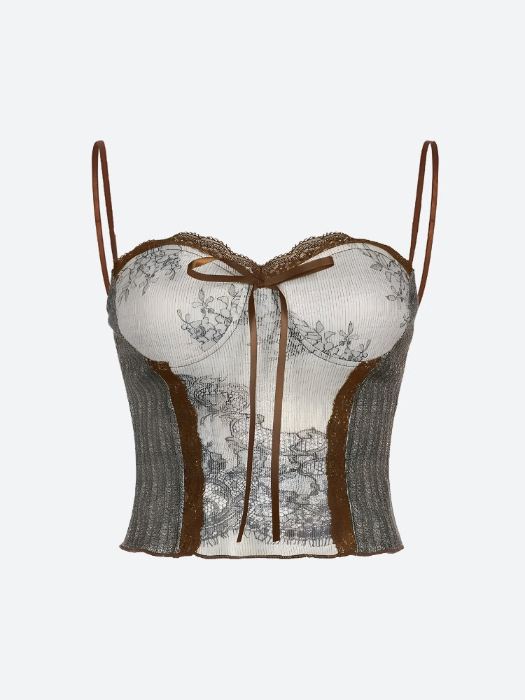 Y2K Cottagecore Lace Bow Top - Retro Style Grunge Fashion
