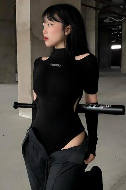 Y2K Cyberpunk Cut Out Corduroy Bodysuit - Retro Grunge Style