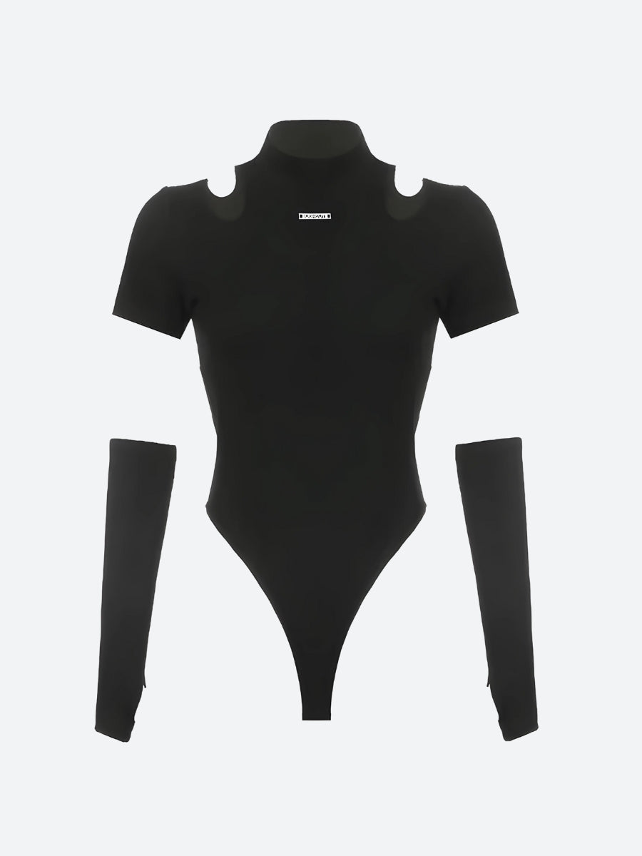 Y2K Cyberpunk Cut Out Corduroy Bodysuit - Retro Grunge Style