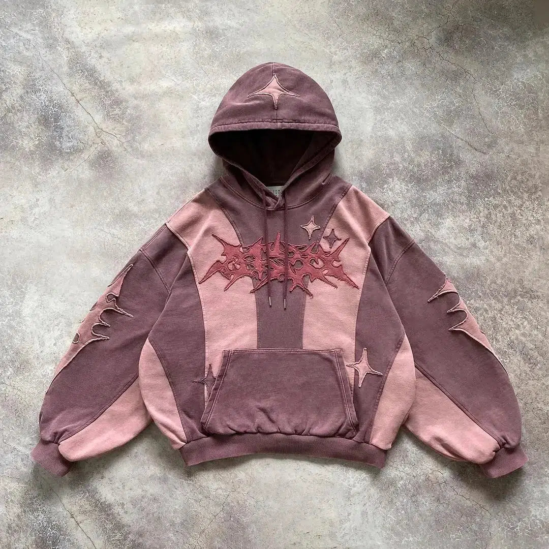 Y2K Cyberpunk Futuristic Patch Hoodie - Retro 90s Grunge Style