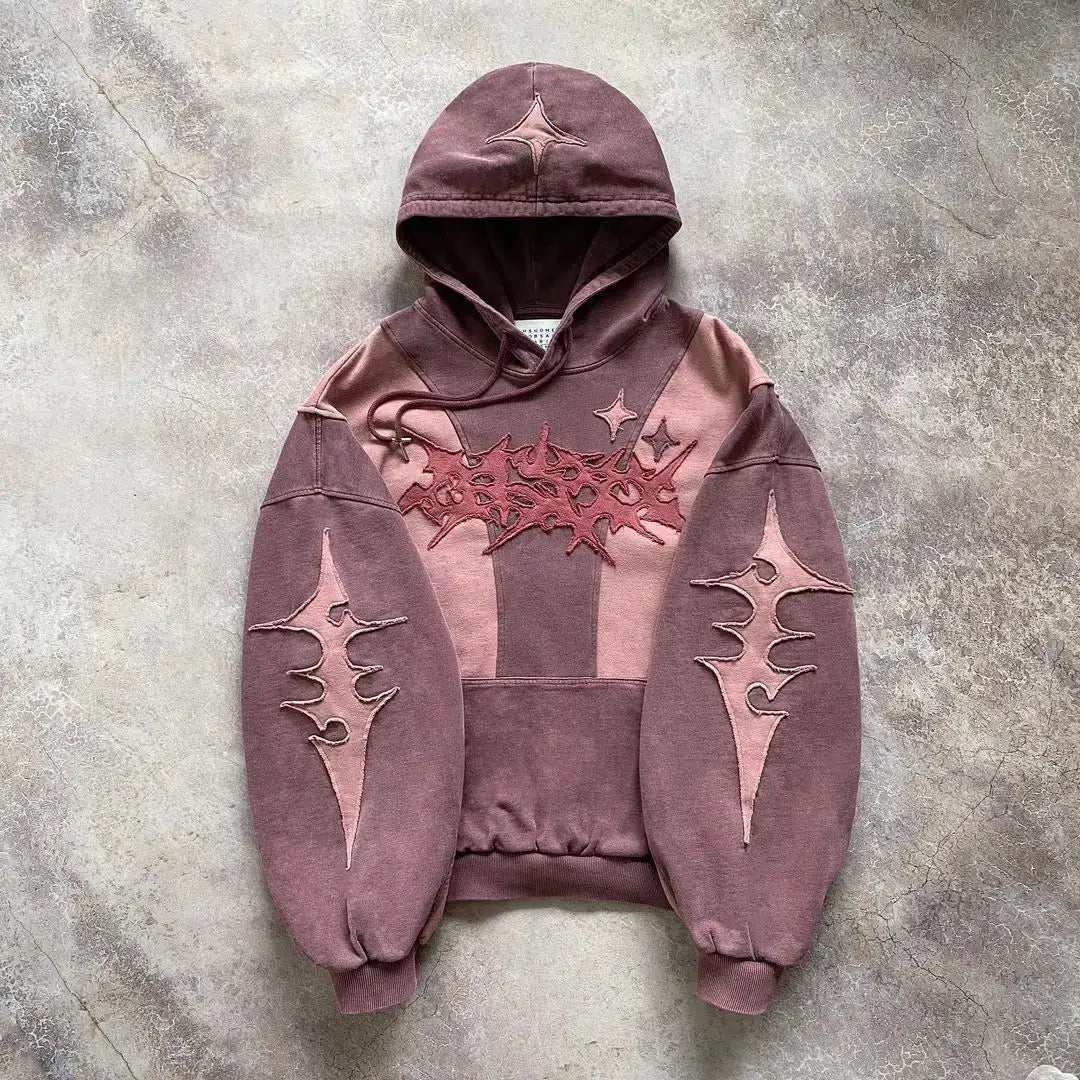 Y2K Cyberpunk Futuristic Patch Hoodie - Retro 90s Grunge Style