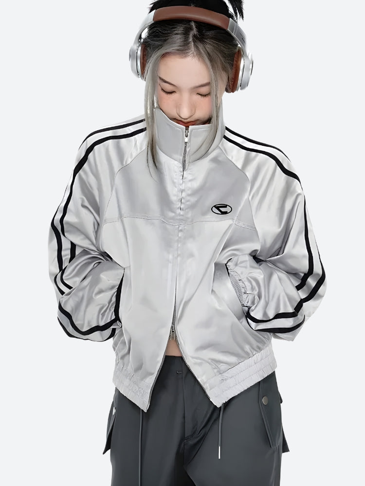 Y2K Cyberpunk Reflective Double Zip-Up Jacket - Retro 90s Grunge Style Y2K Outfits