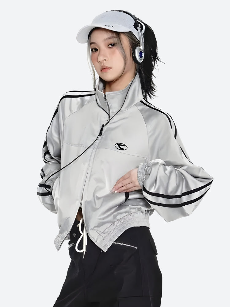 Y2K Cyberpunk Reflective Double Zip-Up Jacket - Retro 90s Grunge Style Y2K Outfits