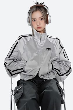 Y2K Cyberpunk Reflective Double Zip-Up Jacket - Retro 90s Grunge Style Y2K Outfits