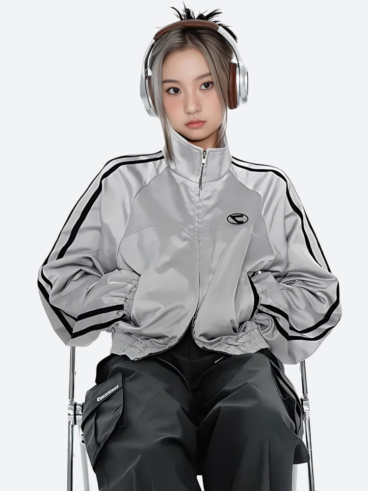 Y2K Cyberpunk Reflective Double Zip-Up Jacket - Retro 90s Grunge Style Y2K Outfits