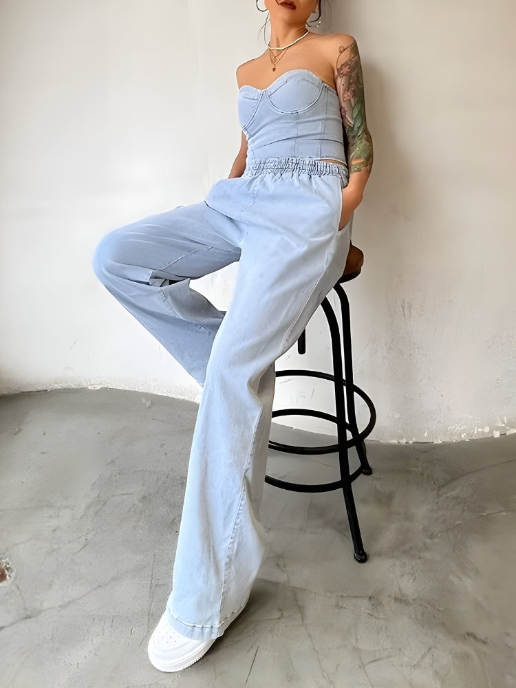 Y2K Denim Top & Pants Two Piece Set - Retro Style 90s Fashion Outfit